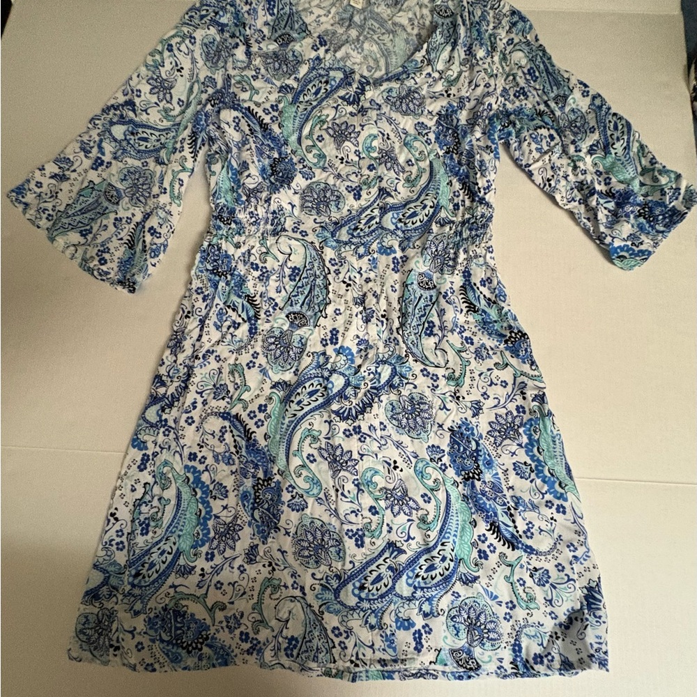C EST 1946 Small Blue white Paisley Short Sleeve Dress